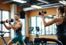 Ilustrasi menggabungkan strength training dan cardio dengan seorang atlet melakukan latihan kombinasi