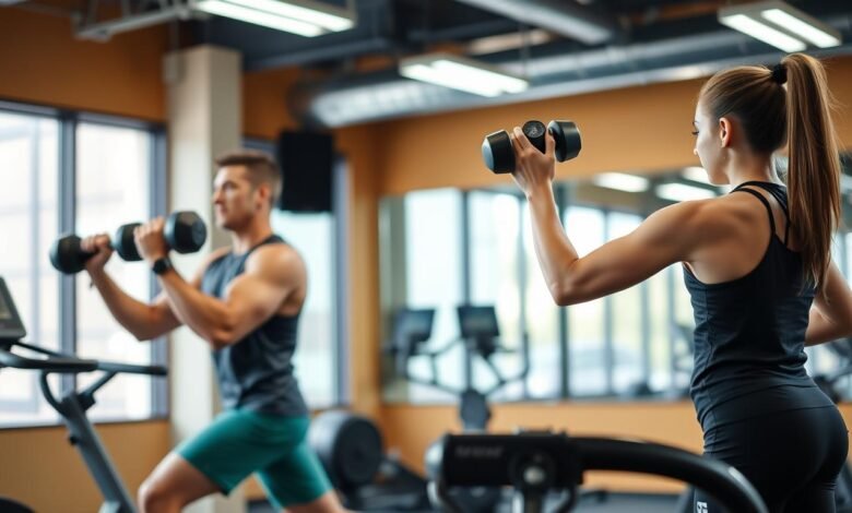 Ilustrasi menggabungkan strength training dan cardio dengan seorang atlet melakukan latihan kombinasi
